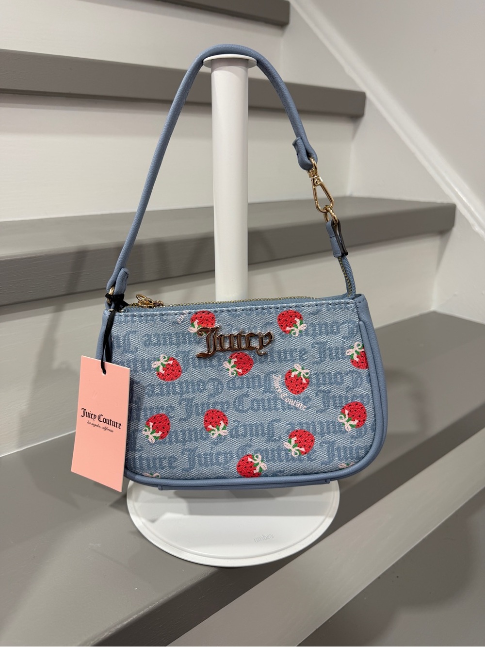 Juicy Couture Light Blue Strawberry Jacquard Mini Shoulder Bag